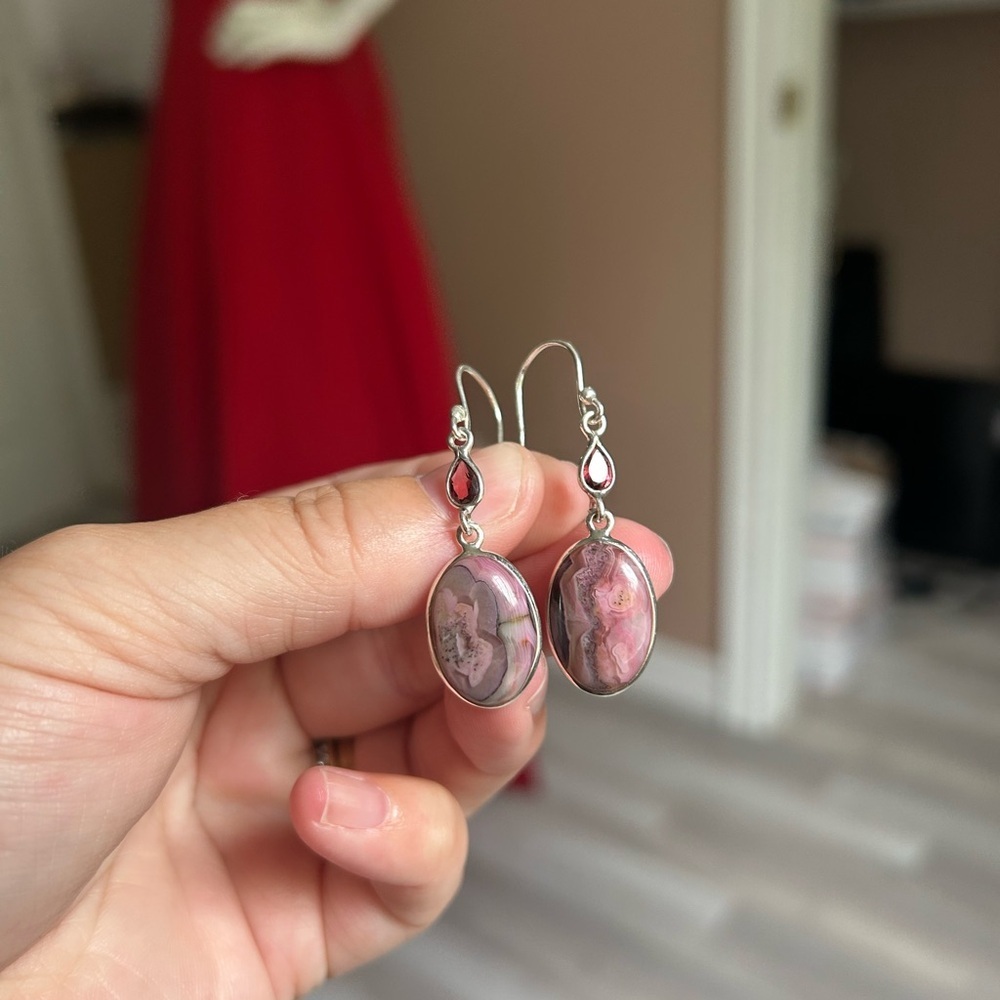 Rhondonite Elegant Pink and Silver Dangle Earrings .925 🥰